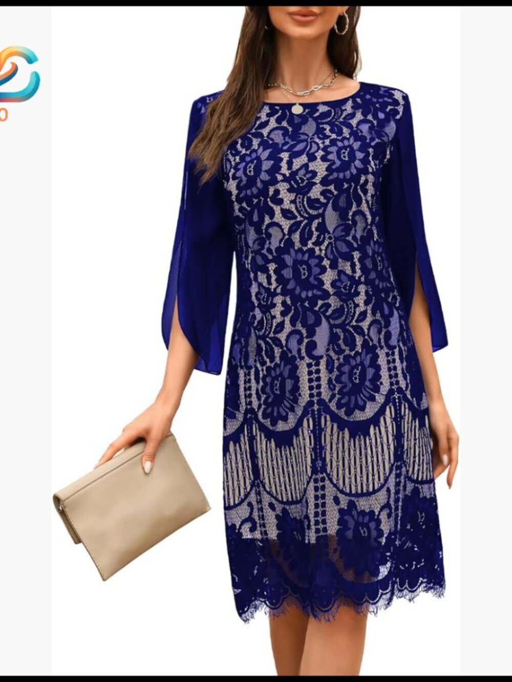 Lace Sequin Cocktail Dress Slit Sleeves Formal Prom Wedding Guest